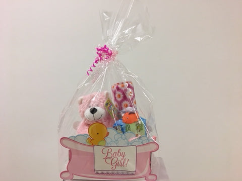 Baby Girl Gift Basket with Teddy Bear